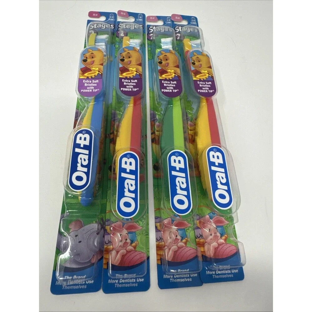 LOT OF 4 Vintage Oral-B STAGES 2 (2-4) Toothbrush Soft Winnie the Pooh 2005